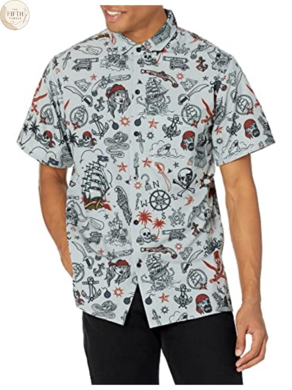 Mens Hawaiian Print Button Down Short Sleeve Retro Tropical Shirt